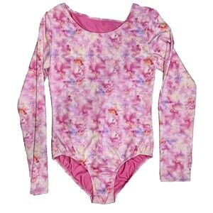 Girls Long Sleeve Leotard 14/16 XL Pink Tie Dye Pull-on Gymnastics Dance Ballet